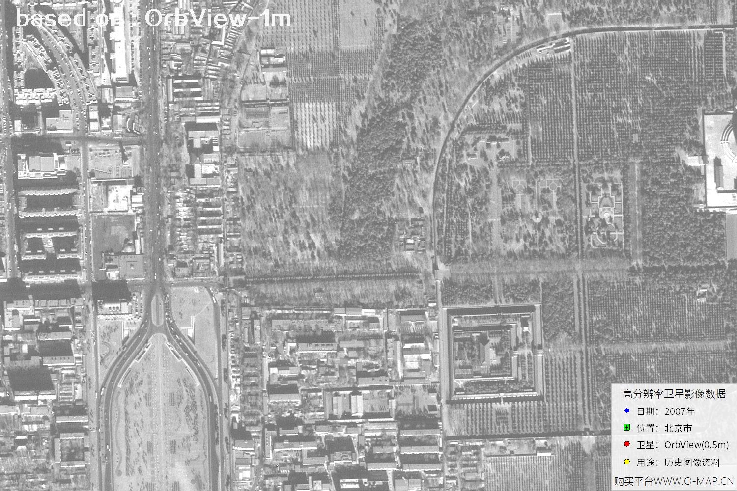 1米分辨率OrbView卫星2007年拍摄的北京市影像图