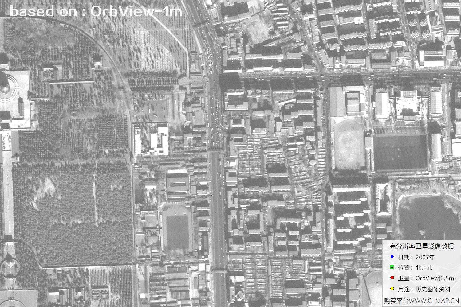 1米分辨率OrbView卫星2007年拍摄的北京市影像图
