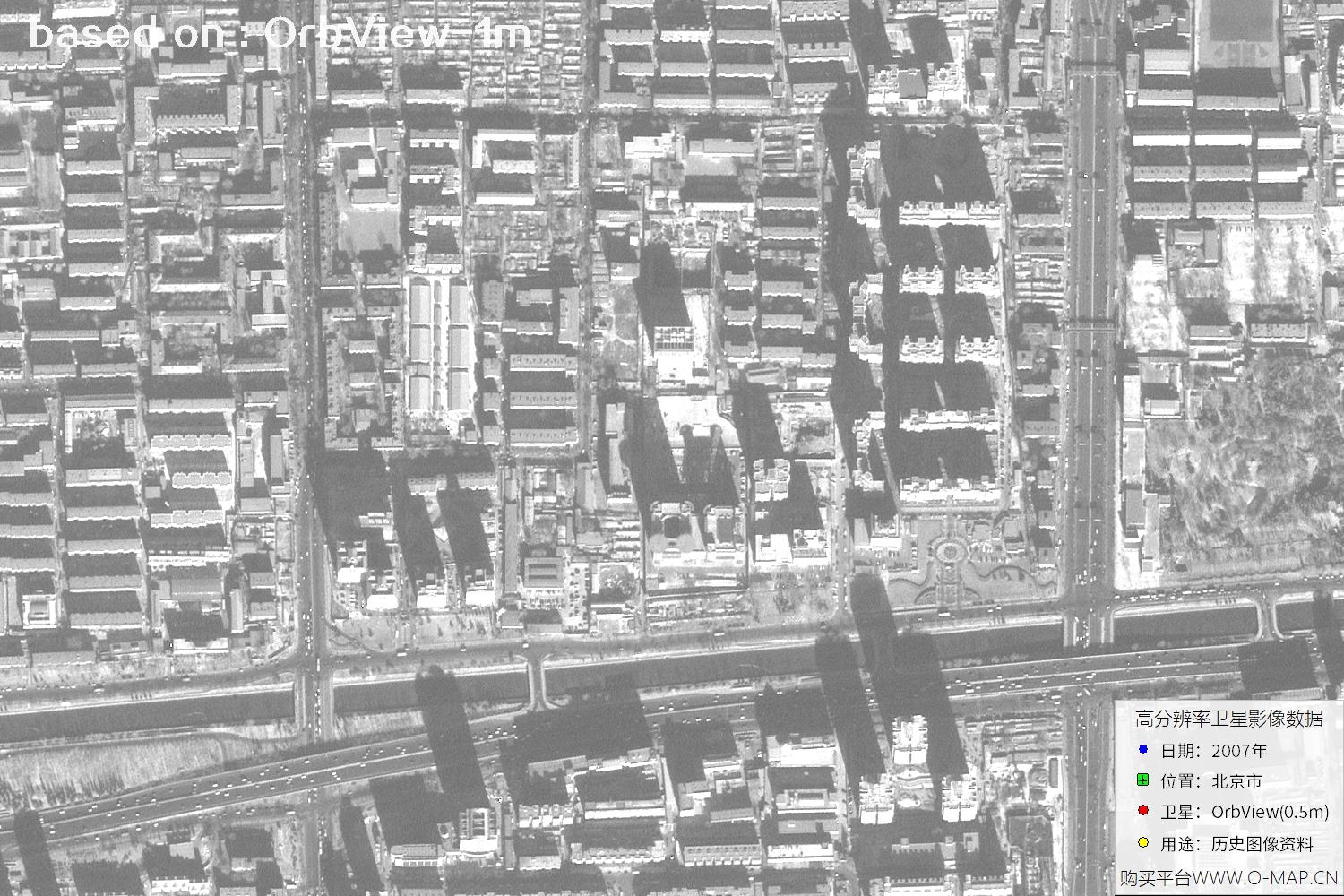 1米分辨率OrbView卫星2007年拍摄的北京市影像图