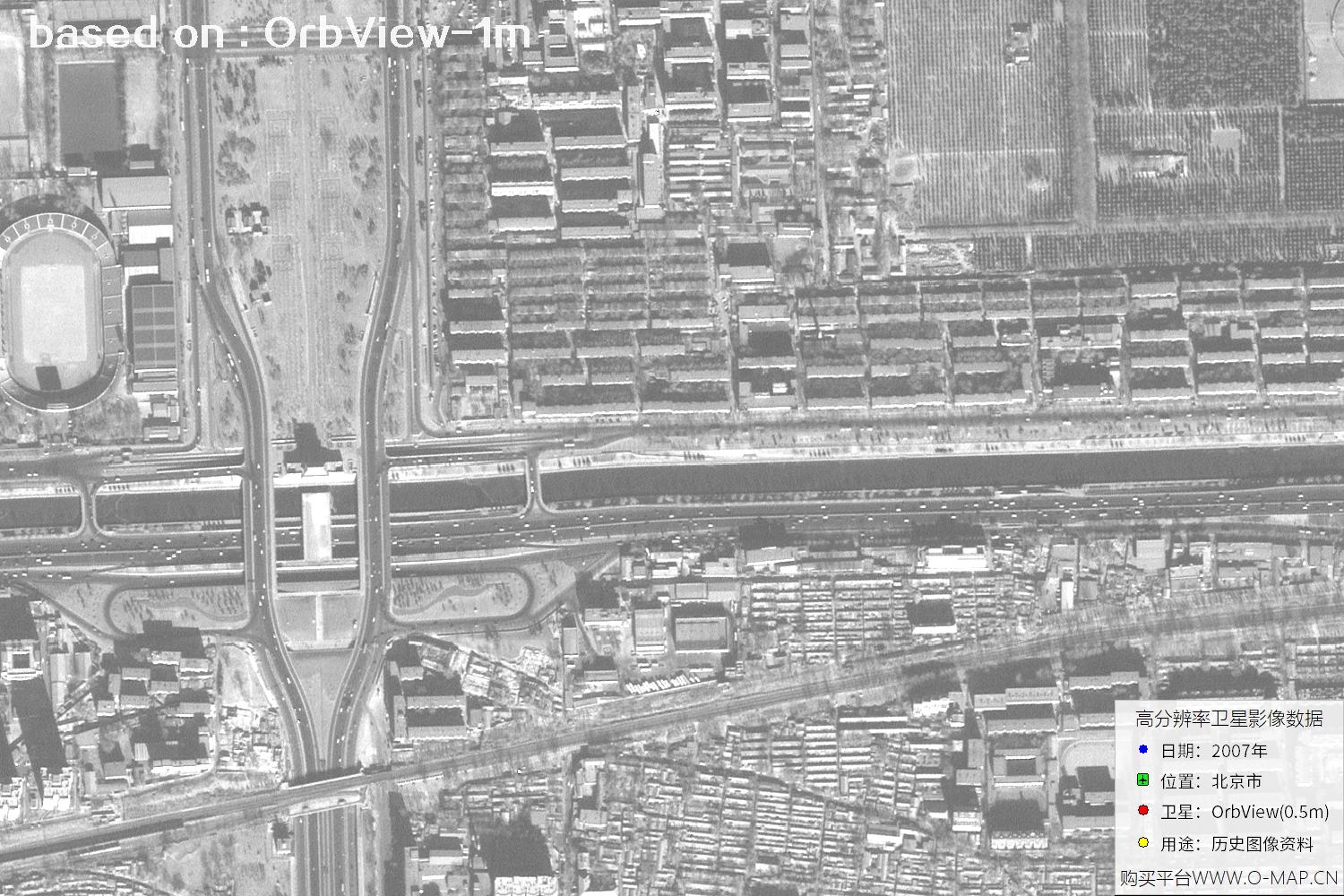 1米分辨率OrbView卫星2007年拍摄的北京市影像图