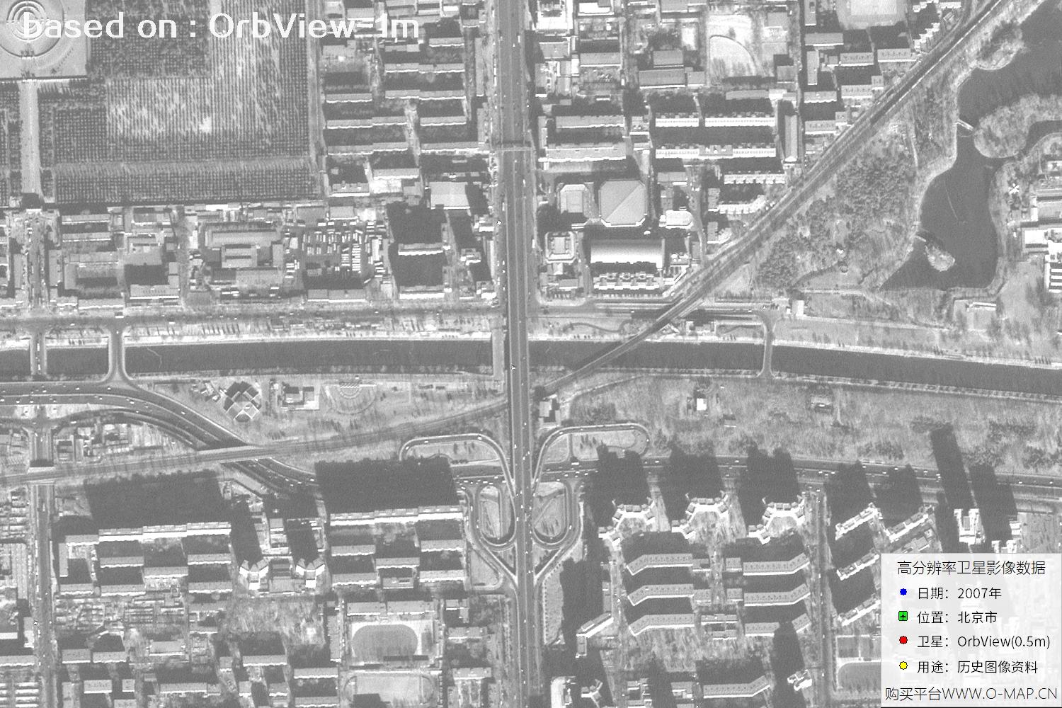 1米分辨率OrbView卫星2007年拍摄的北京市影像图