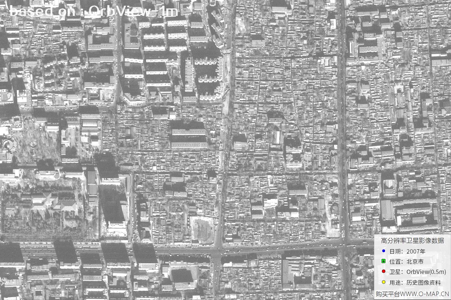 1米分辨率OrbView卫星2007年拍摄的北京市影像图
