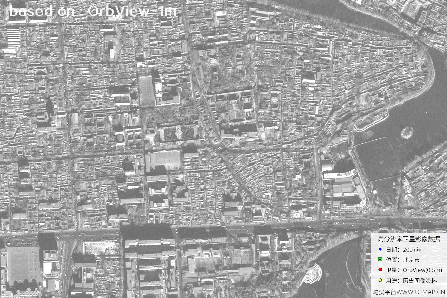 1米分辨率OrbView卫星2007年拍摄的北京市影像图