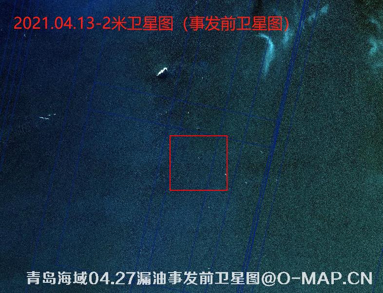 青岛海域4月27日漏油事件前后卫星图
