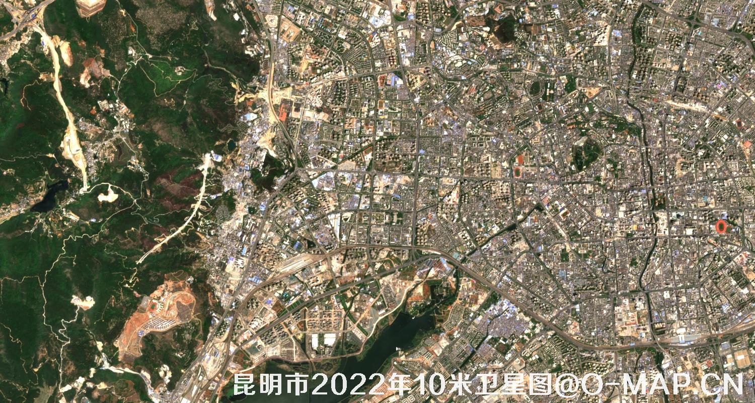 哨兵卫星2022年拍摄的昆明市10米卫星图