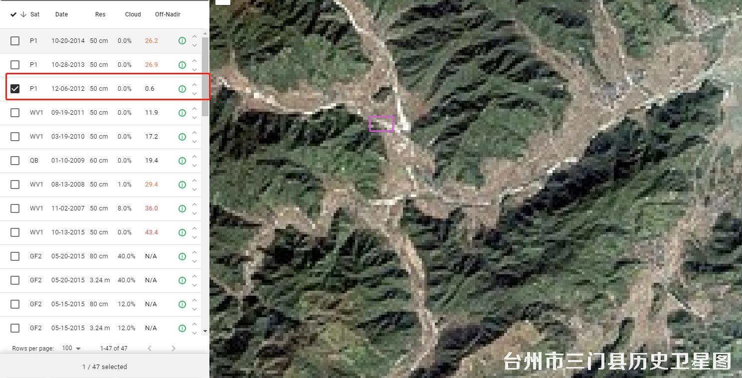 浙江省台州市三门县狮白线木里湾村2007-2014年历史卫星图结果
