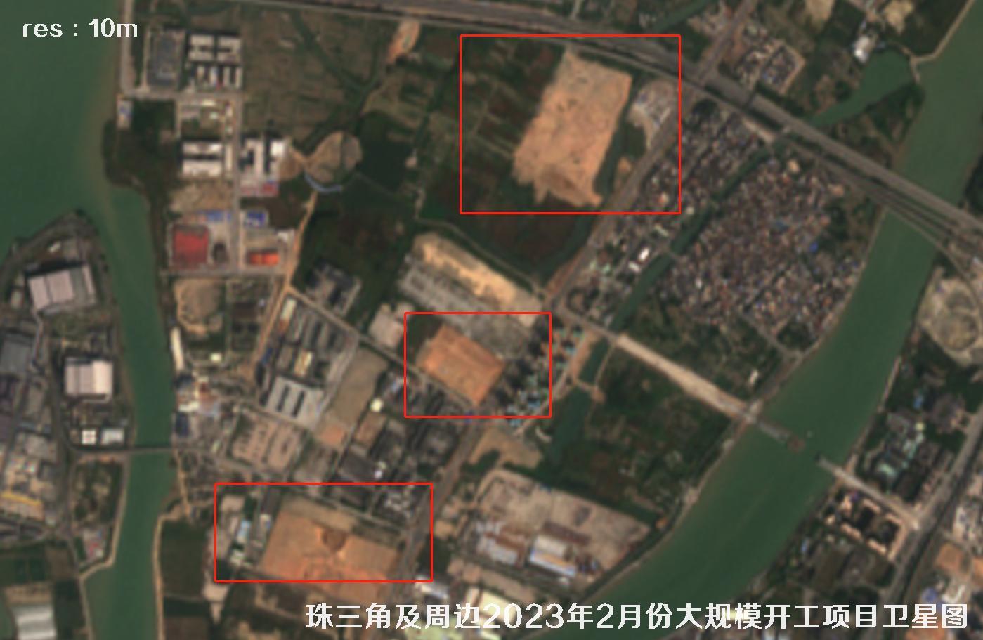 珠三角及周边区域大规模建筑开工项目卫星图