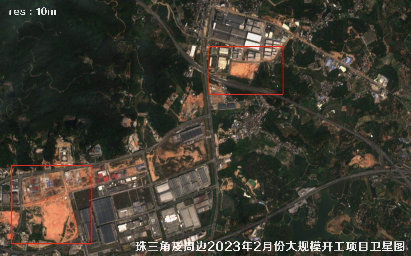 珠三角及周边区域大规模建筑开工项目卫星图