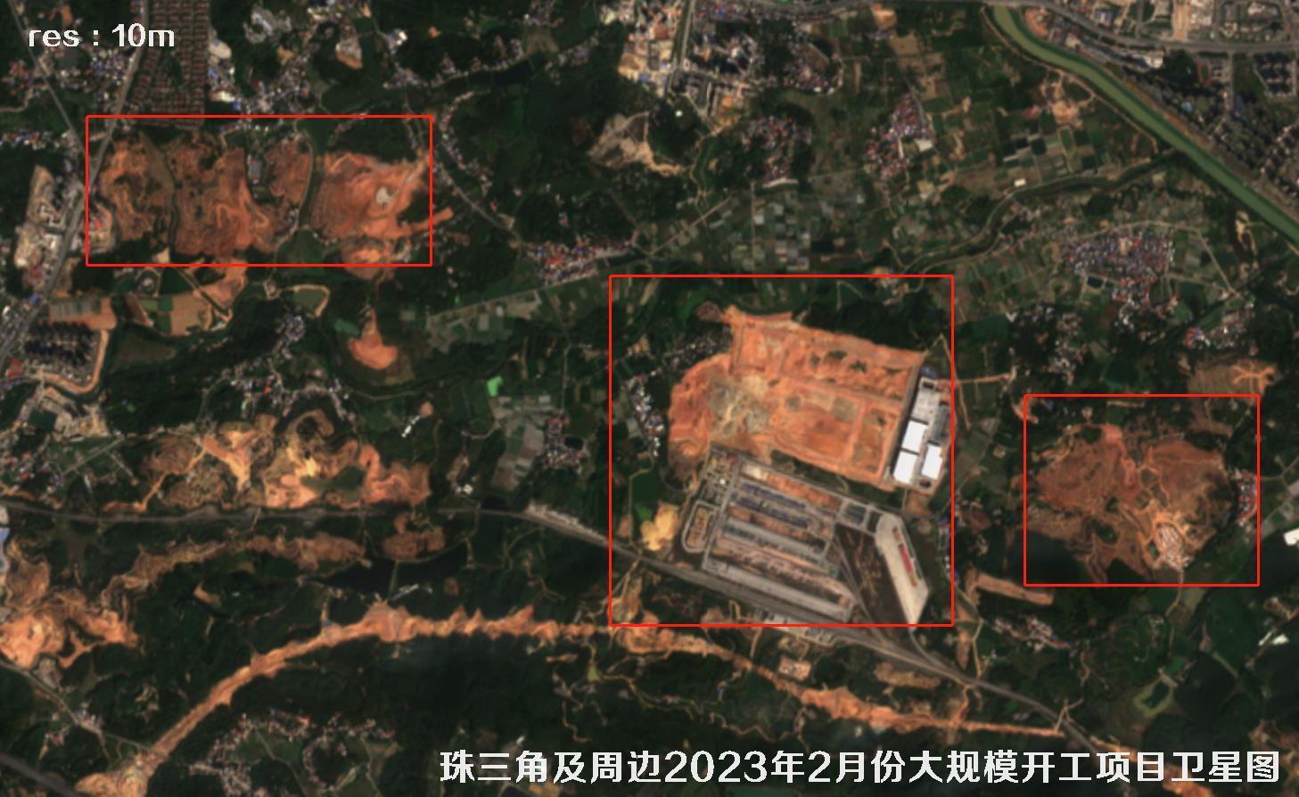 珠三角及周边区域大规模建筑开工项目卫星图