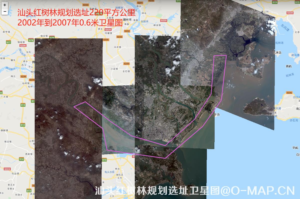 快鸟卫星拍摄的广东省汕头市红树林历史卫星图