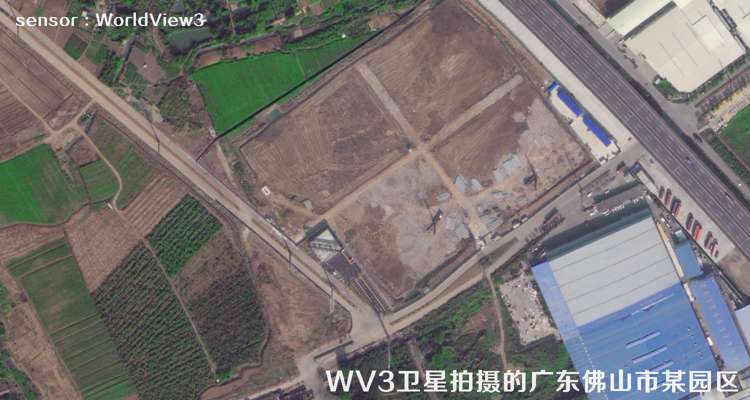 0.3米分辨率WorldView3卫星拍摄的广东省佛山市某工业园区卫星图