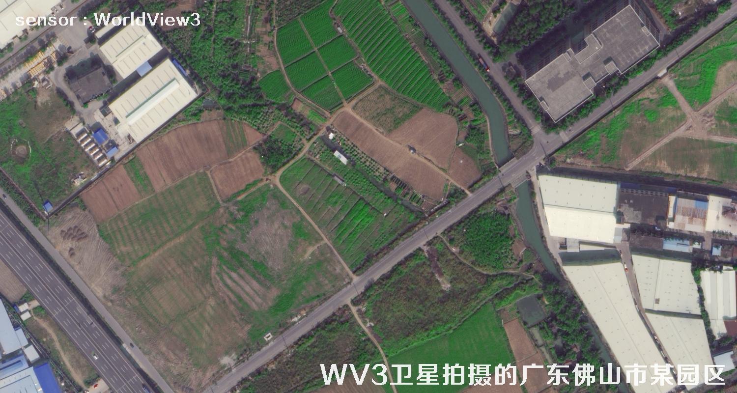 0.3米分辨率WorldView3卫星拍摄的广东省佛山市某工业园区卫星图