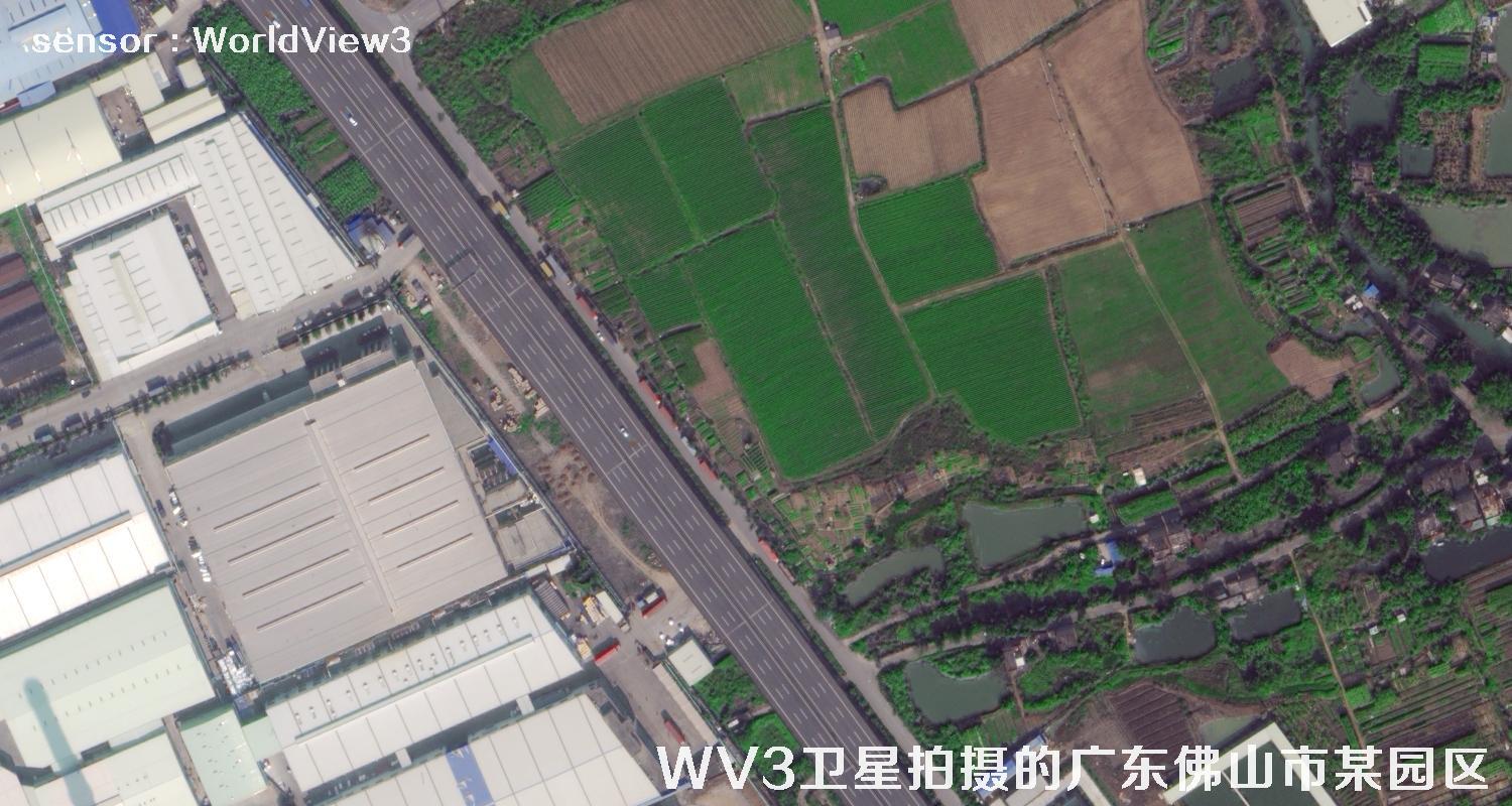 0.3米分辨率WorldView3卫星拍摄的广东省佛山市某工业园区卫星图