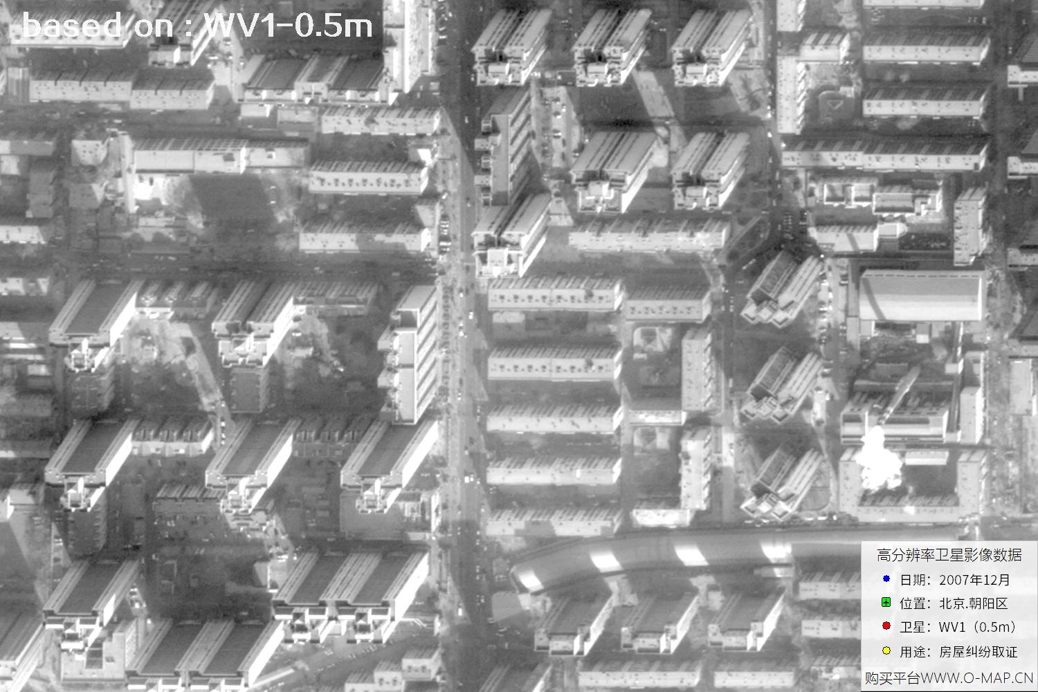 北京朝阳区2007年WorldView1卫星历史影像图