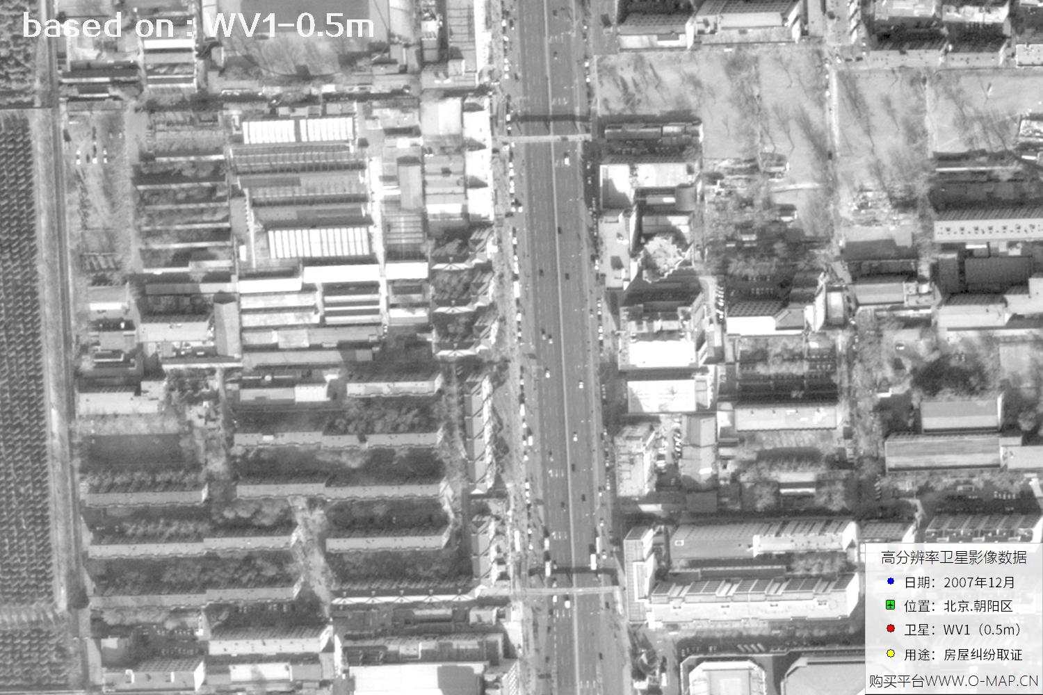 北京朝阳区2007年WorldView1卫星历史影像图