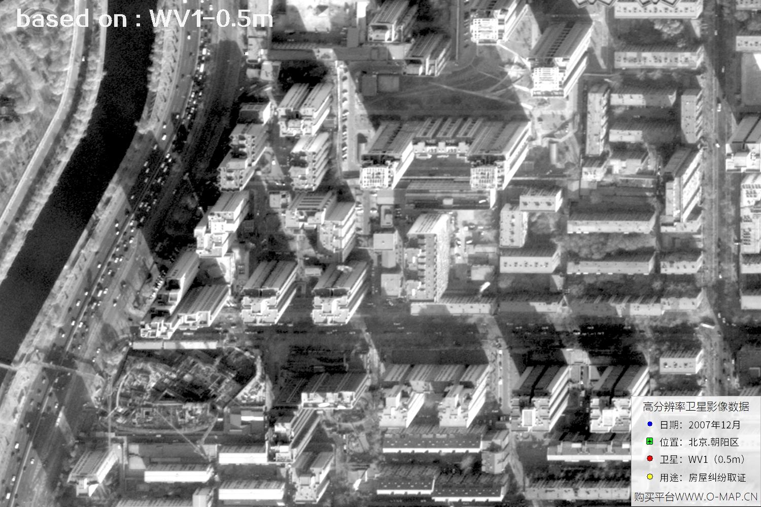 北京朝阳区2007年WorldView1卫星历史影像图