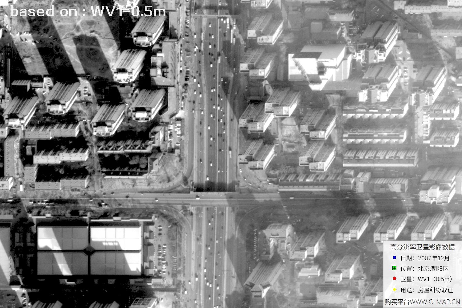 北京朝阳区2007年WorldView1卫星历史影像图