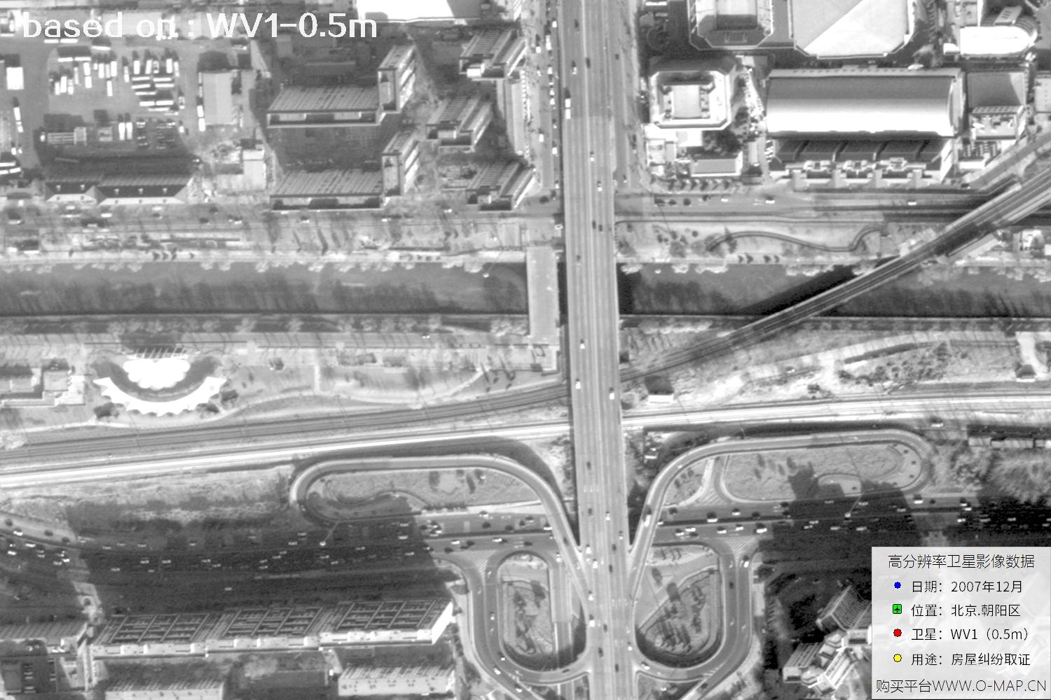 北京朝阳区2007年WorldView1卫星历史影像图