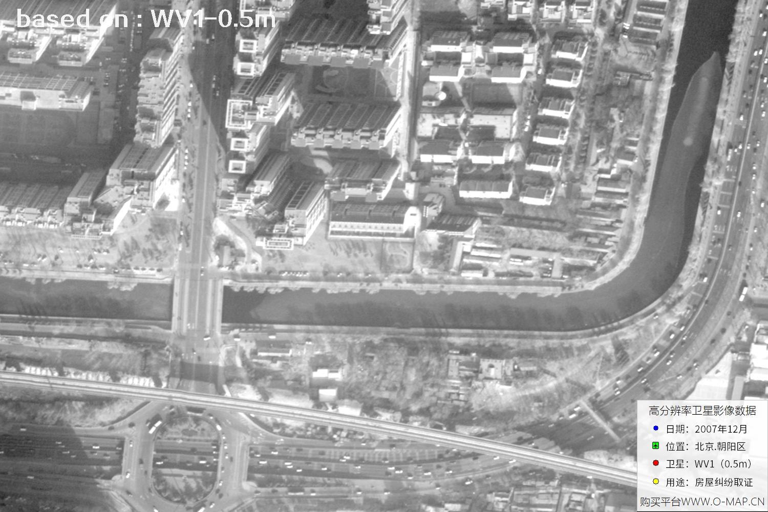 北京朝阳区2007年WorldView1卫星历史影像图
