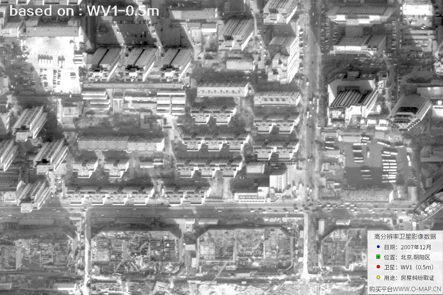 北京朝阳区2007年WorldView1卫星历史影像图