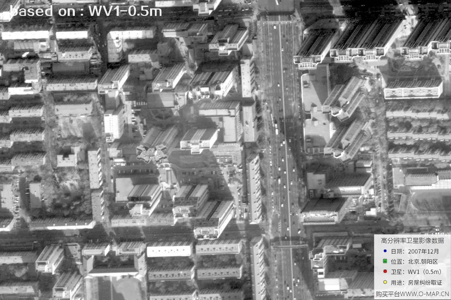 北京朝阳区2007年WorldView1卫星历史影像图