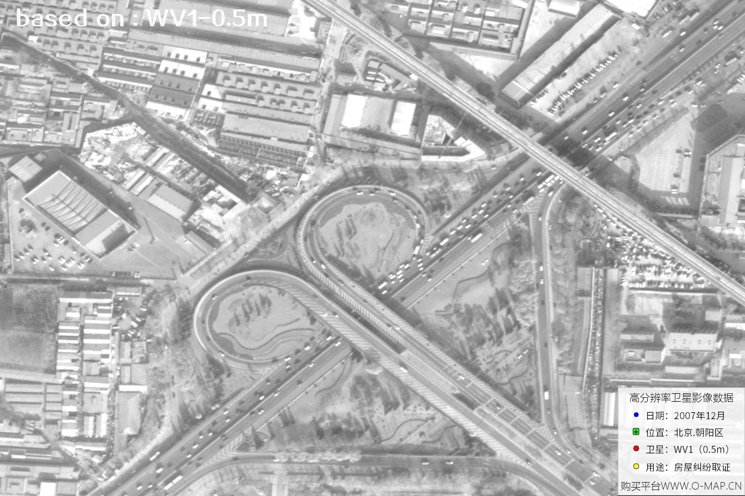 北京朝阳区2007年WorldView1卫星历史影像图