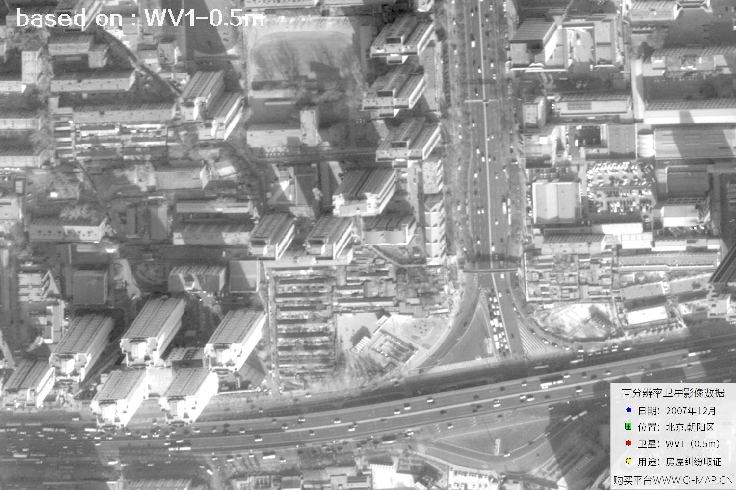 北京朝阳区2007年WorldView1卫星历史影像图