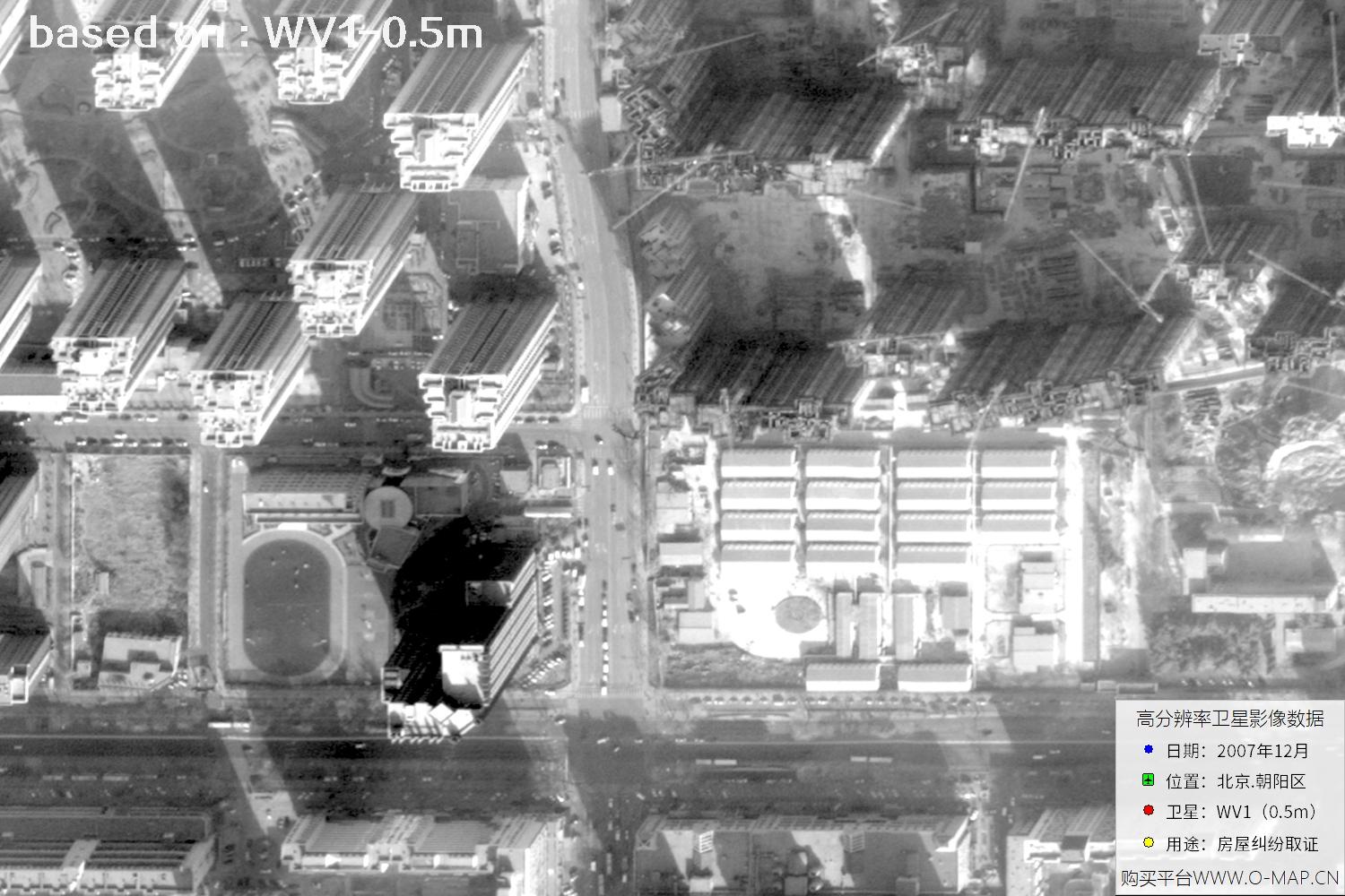 北京朝阳区2007年WorldView1卫星历史影像图