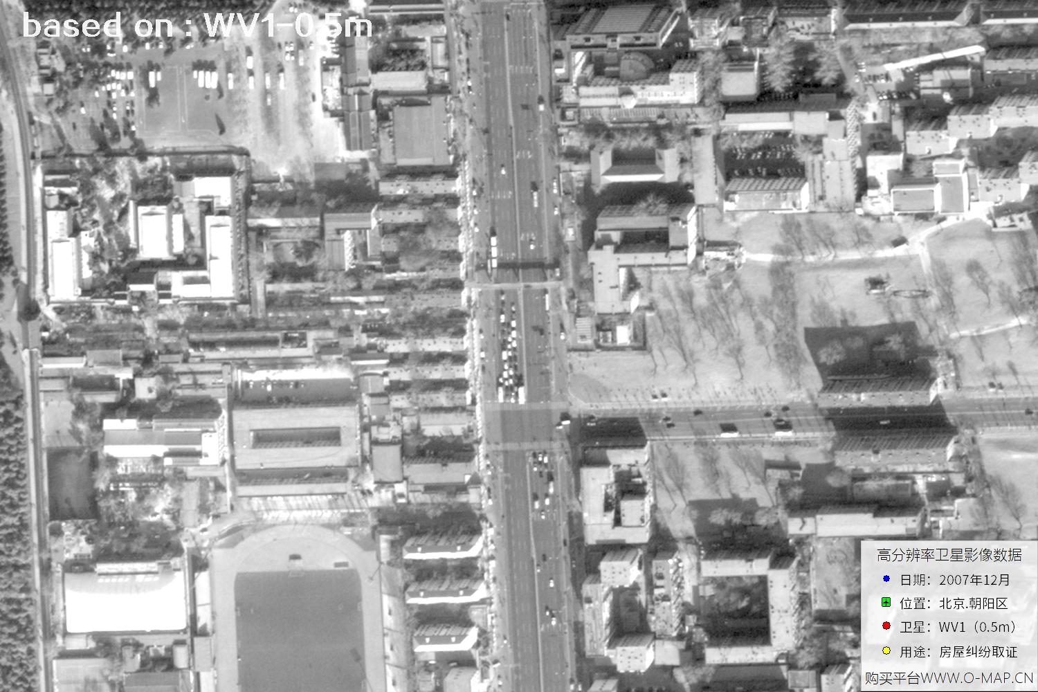 北京朝阳区2007年WorldView1卫星历史影像图