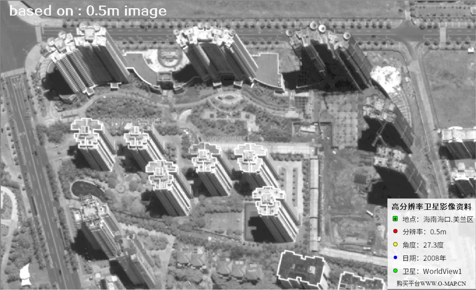 WorldView1卫星大角度拍摄的海口市高层楼房