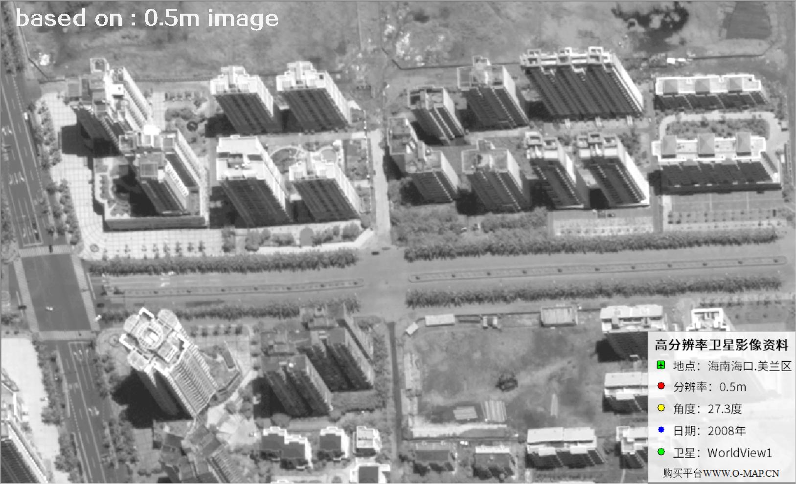 WorldView1卫星大角度拍摄的海口市高层楼房