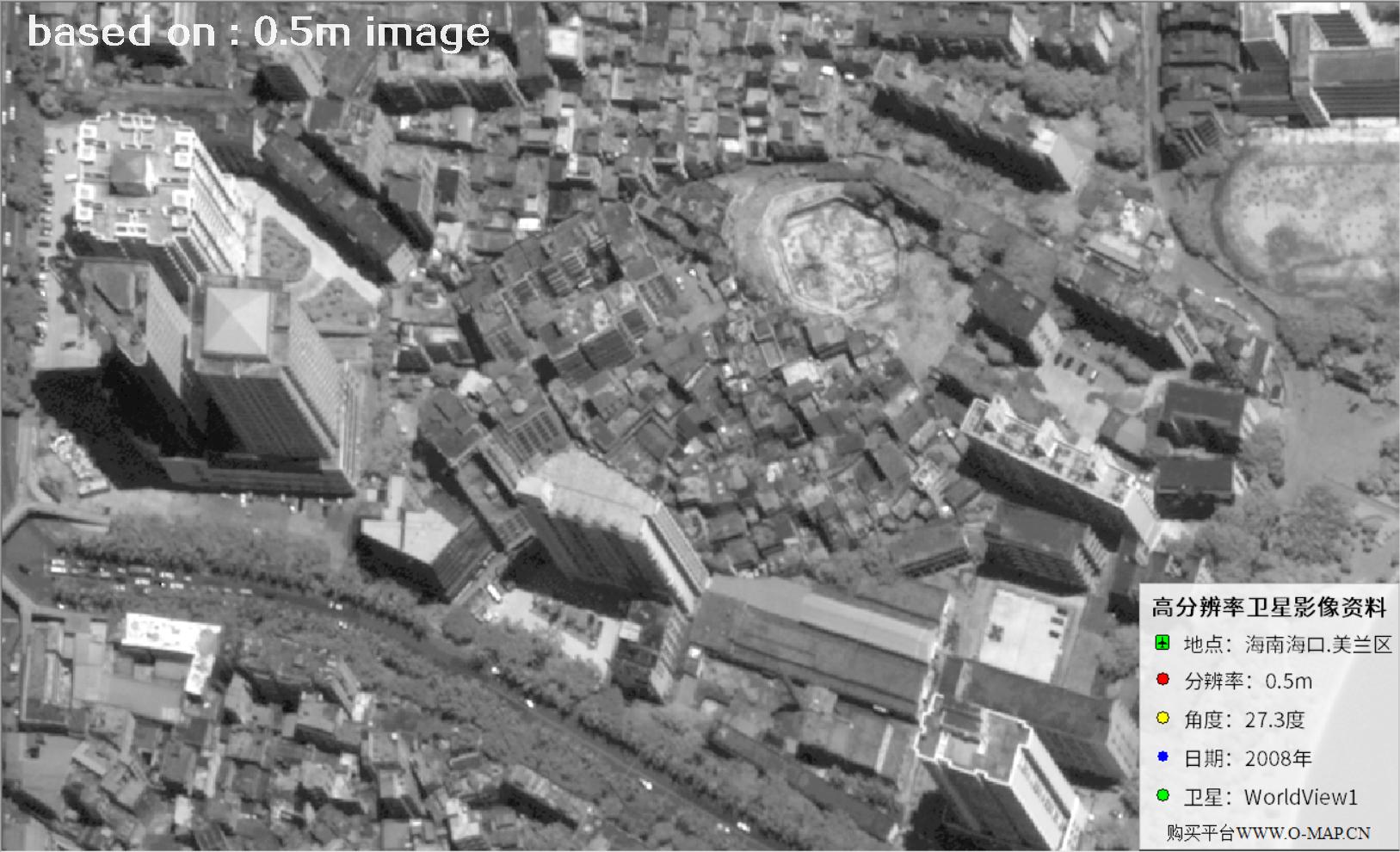 WorldView1卫星大角度拍摄的海口市高层楼房