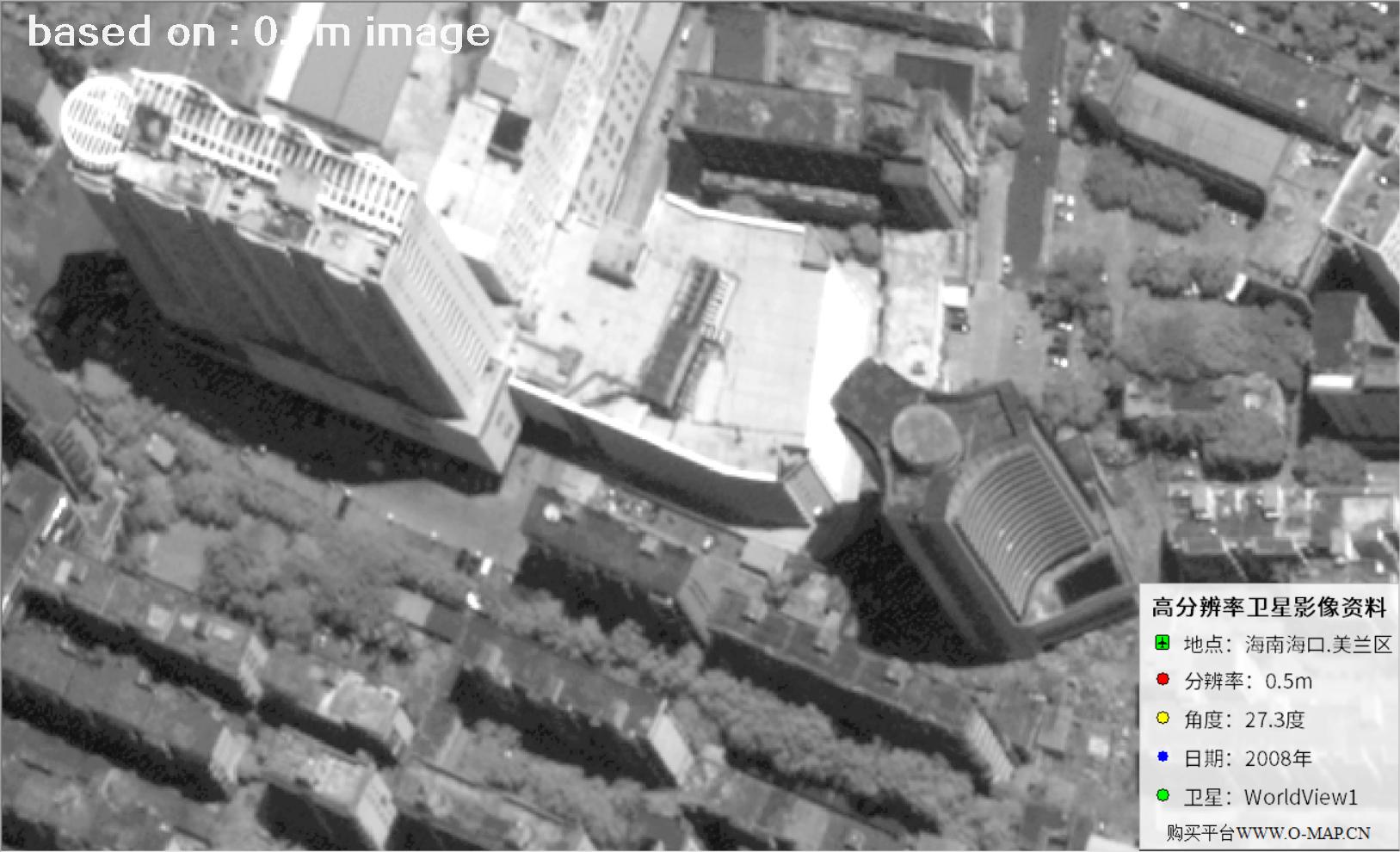 WorldView1卫星大角度拍摄的海口市高层楼房