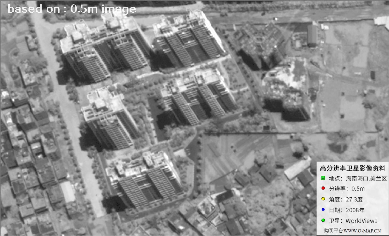WorldView1卫星大角度拍摄的海口市高层楼房