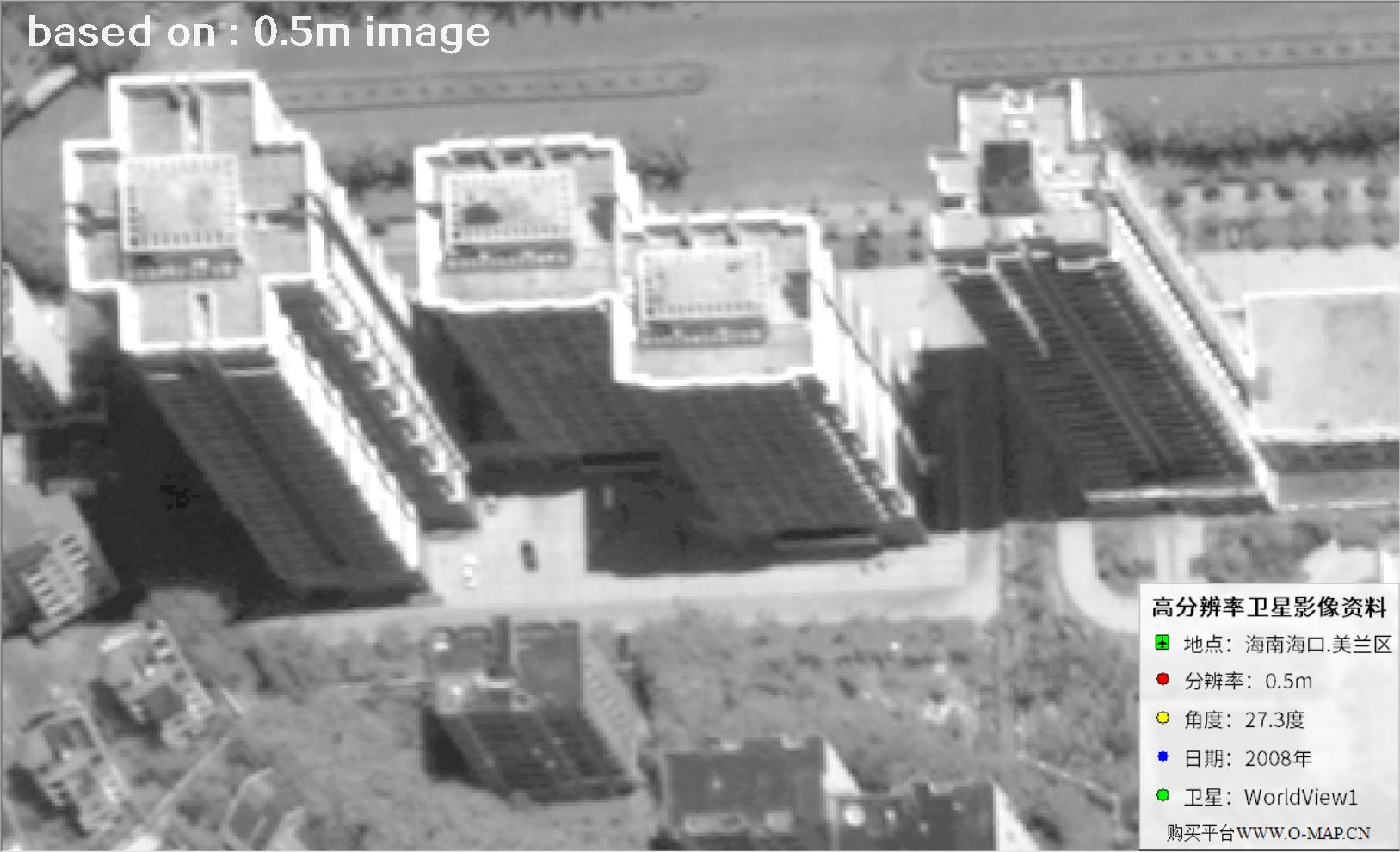WorldView1卫星大角度拍摄的海口市高层楼房