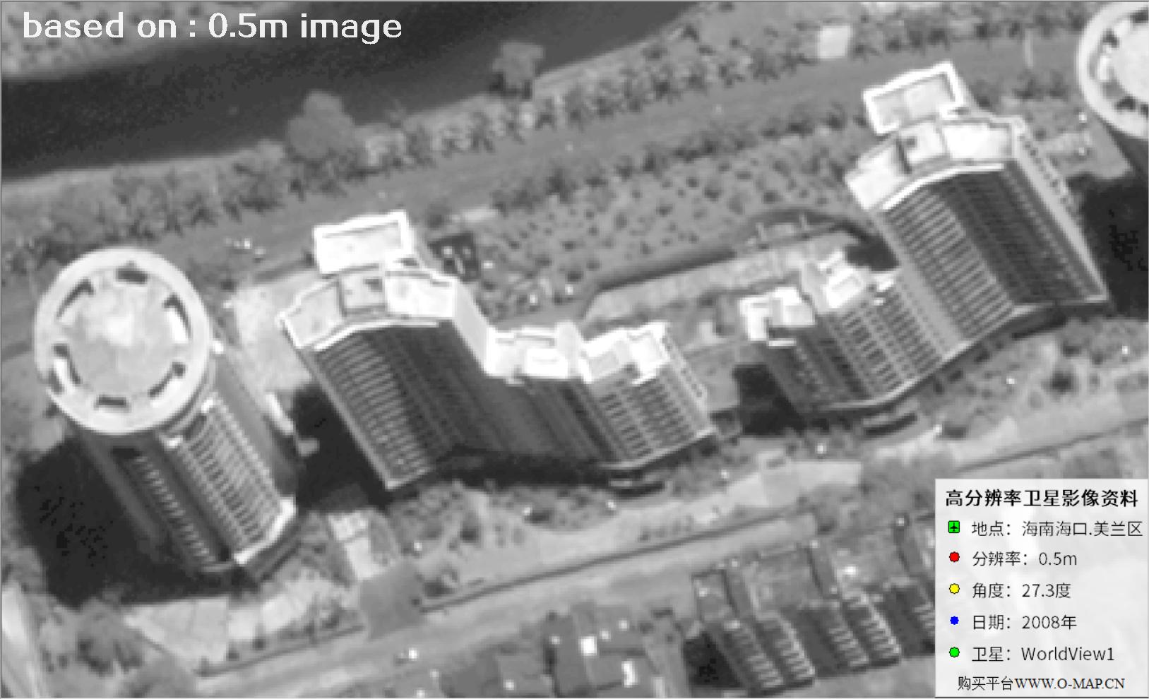WorldView1卫星大角度拍摄的海口市高层楼房