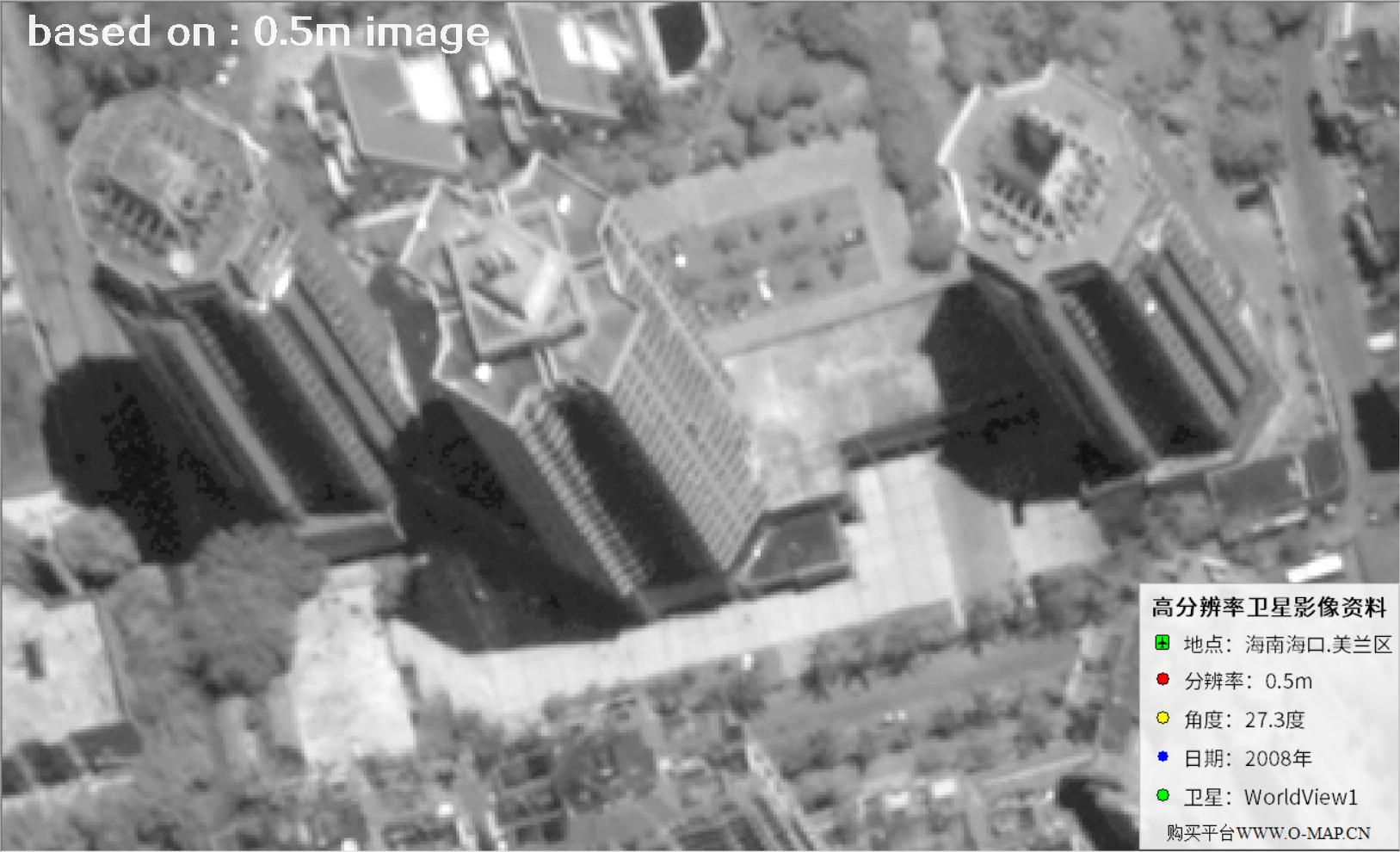 WorldView1卫星大角度拍摄的海口市高层楼房