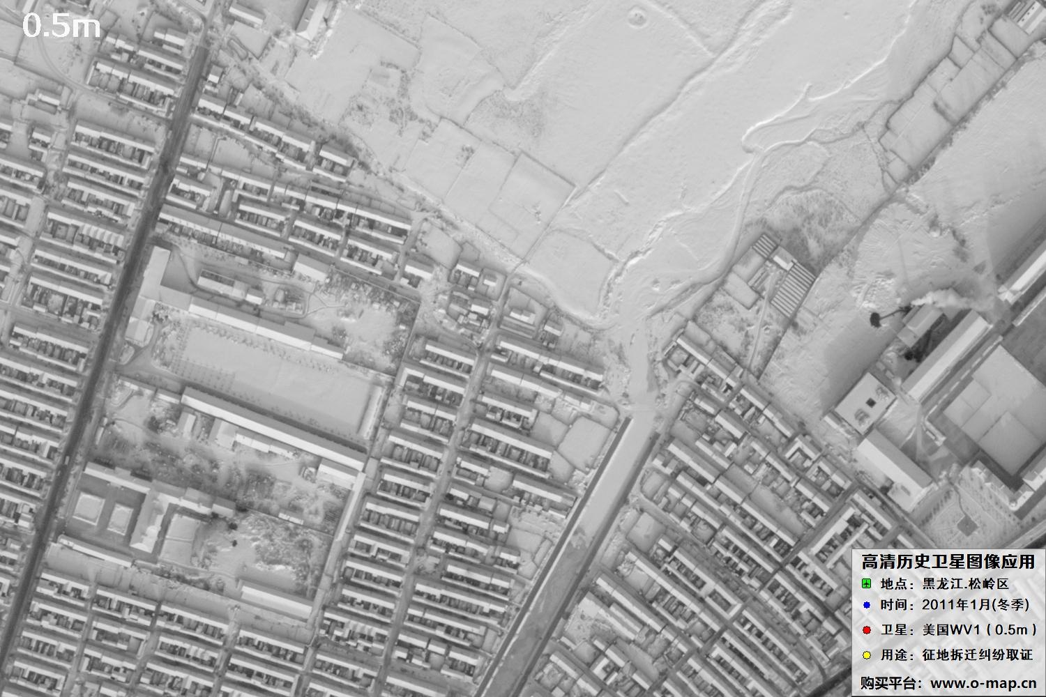 WorldView1卫星2011年拍摄的哈尔滨冬季影像图