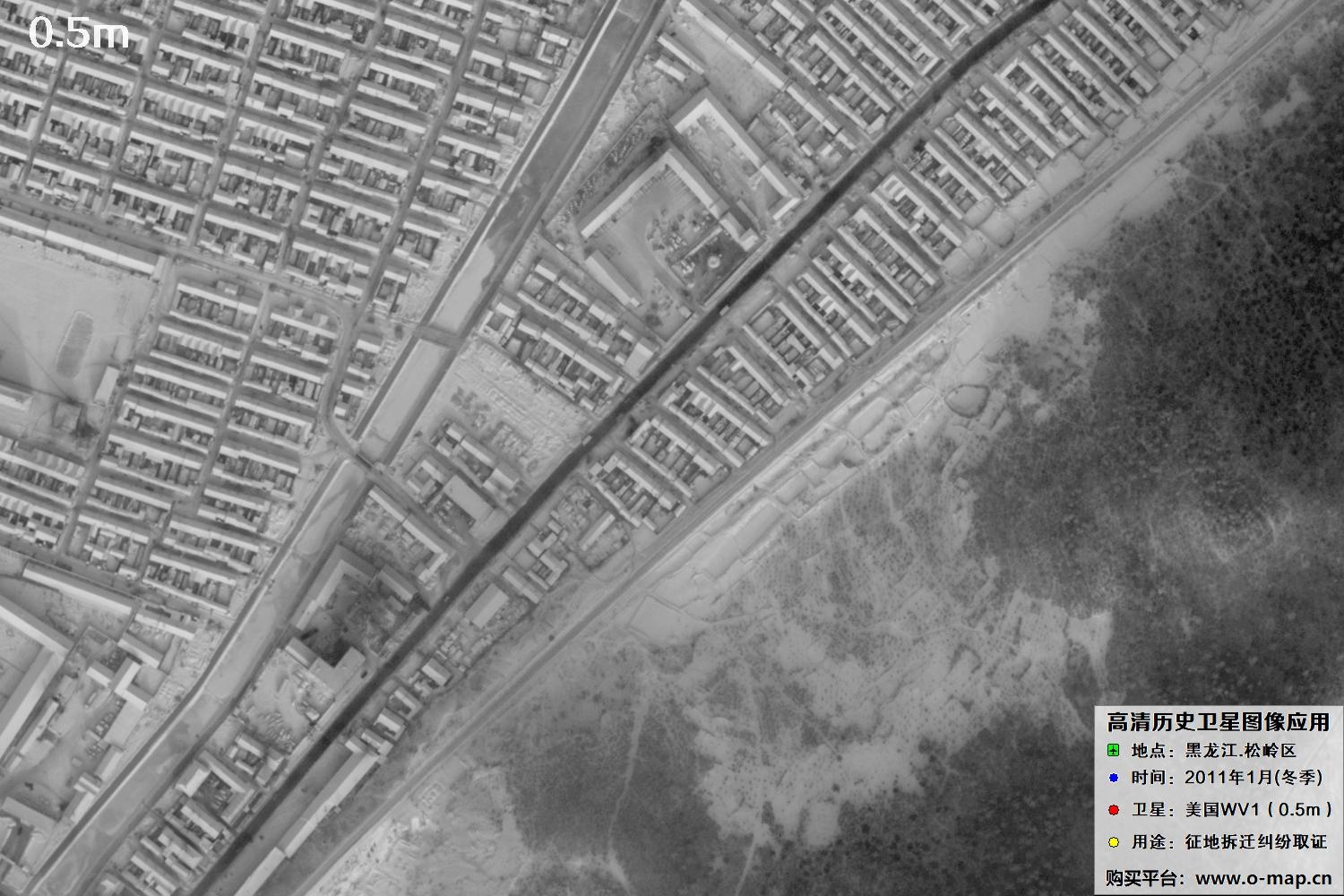 WorldView1卫星2011年拍摄的哈尔滨冬季影像图
