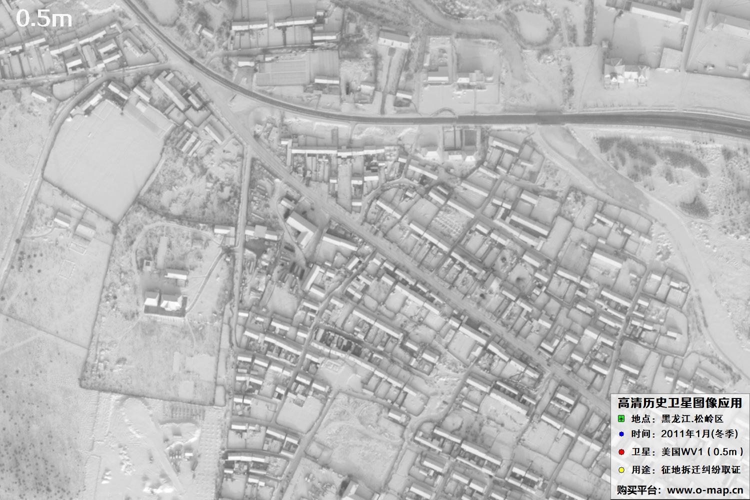 WorldView1卫星2011年拍摄的哈尔滨冬季影像图