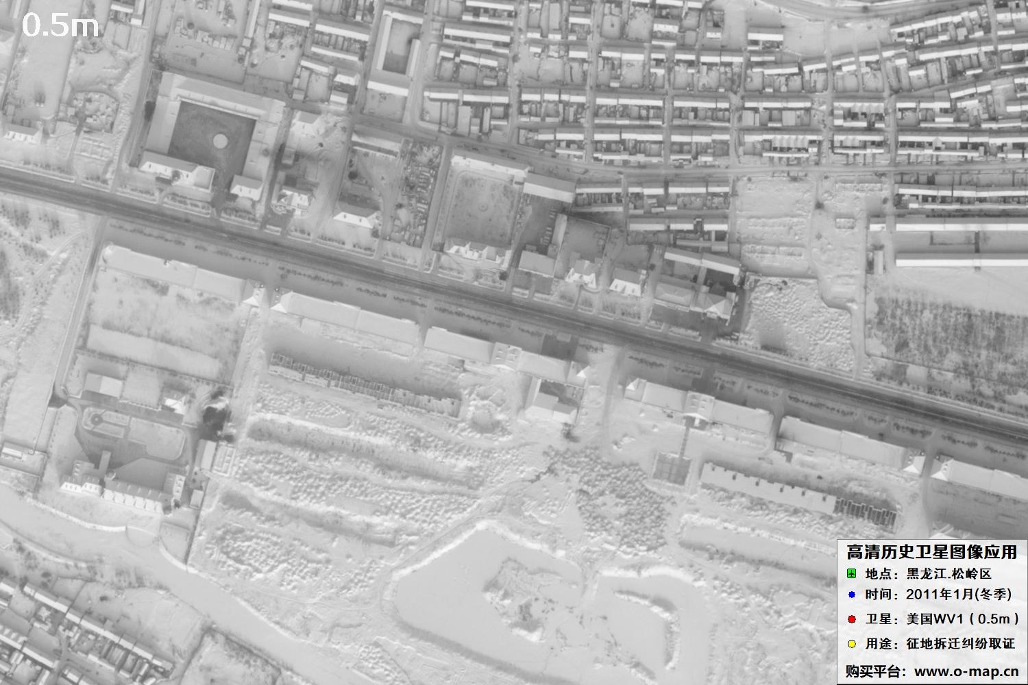 WorldView1卫星2011年拍摄的哈尔滨冬季影像图