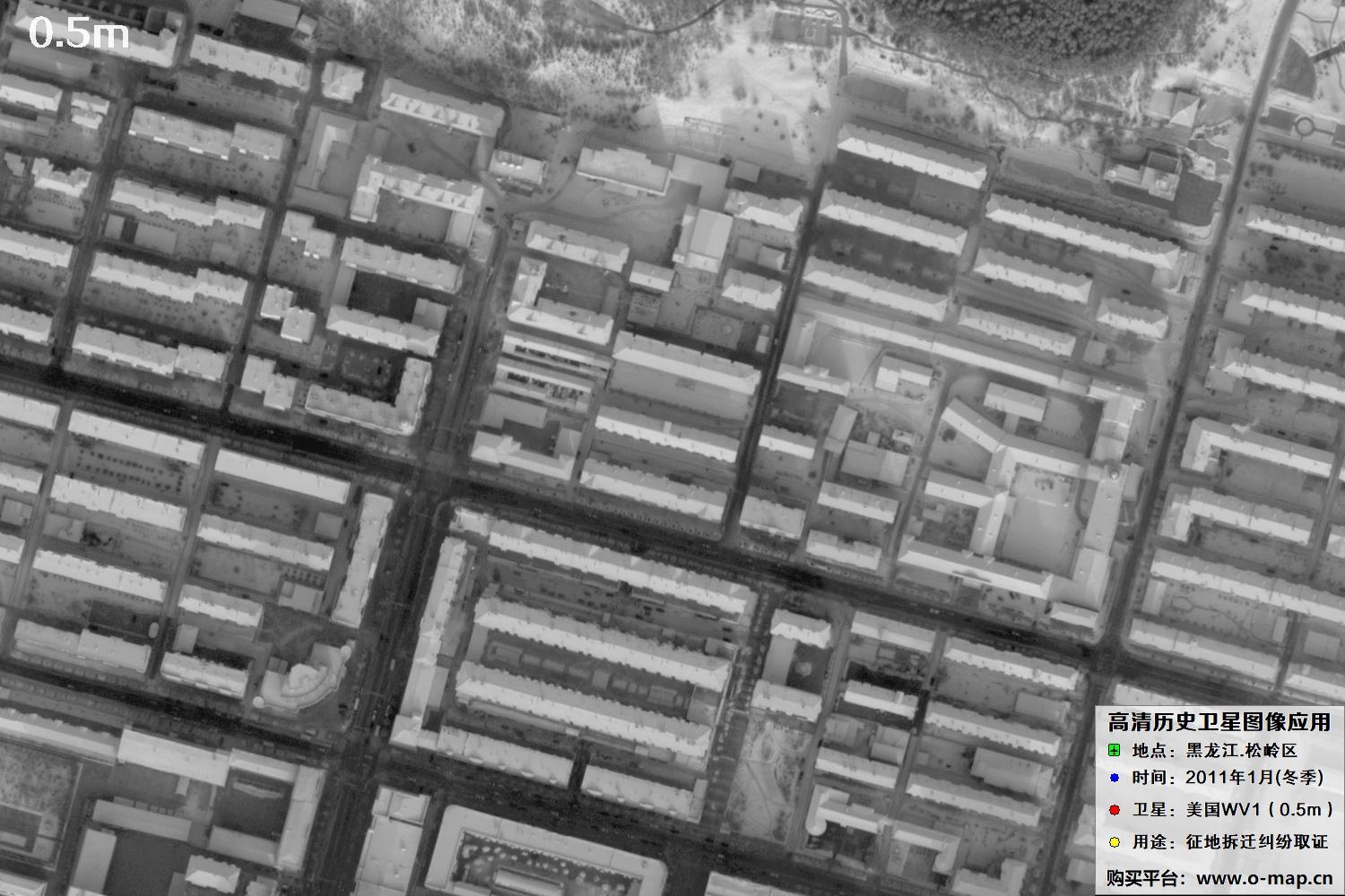 WorldView1卫星2011年拍摄的哈尔滨冬季影像图