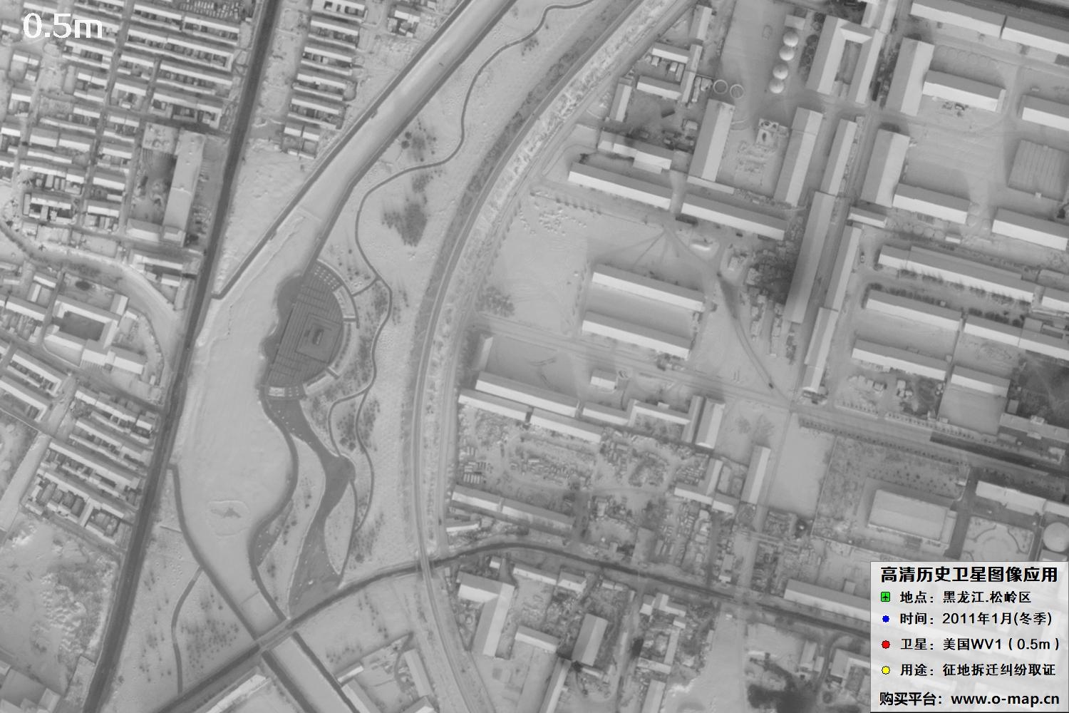 WorldView1卫星2011年拍摄的哈尔滨冬季影像图