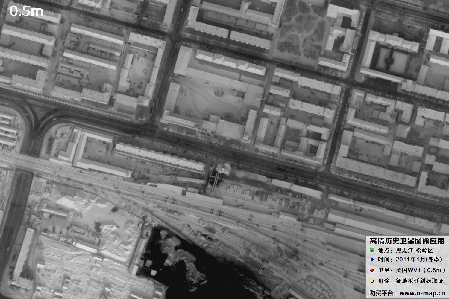 WorldView1卫星2011年拍摄的哈尔滨冬季影像图