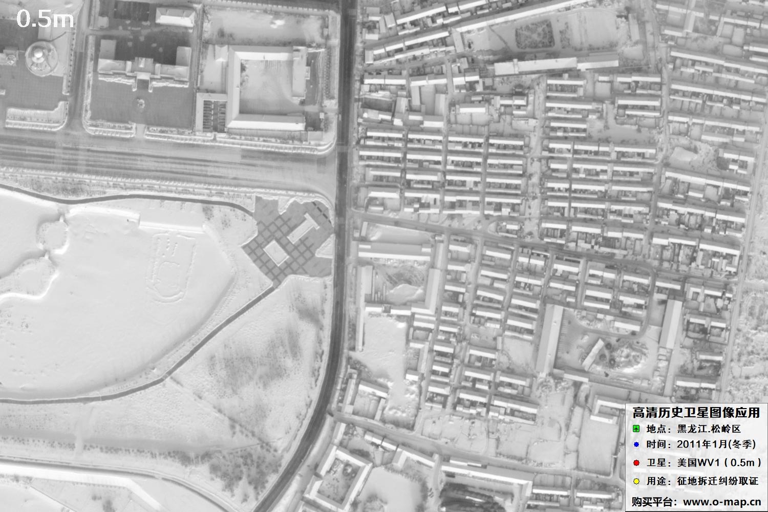WorldView1卫星2011年拍摄的哈尔滨冬季影像图