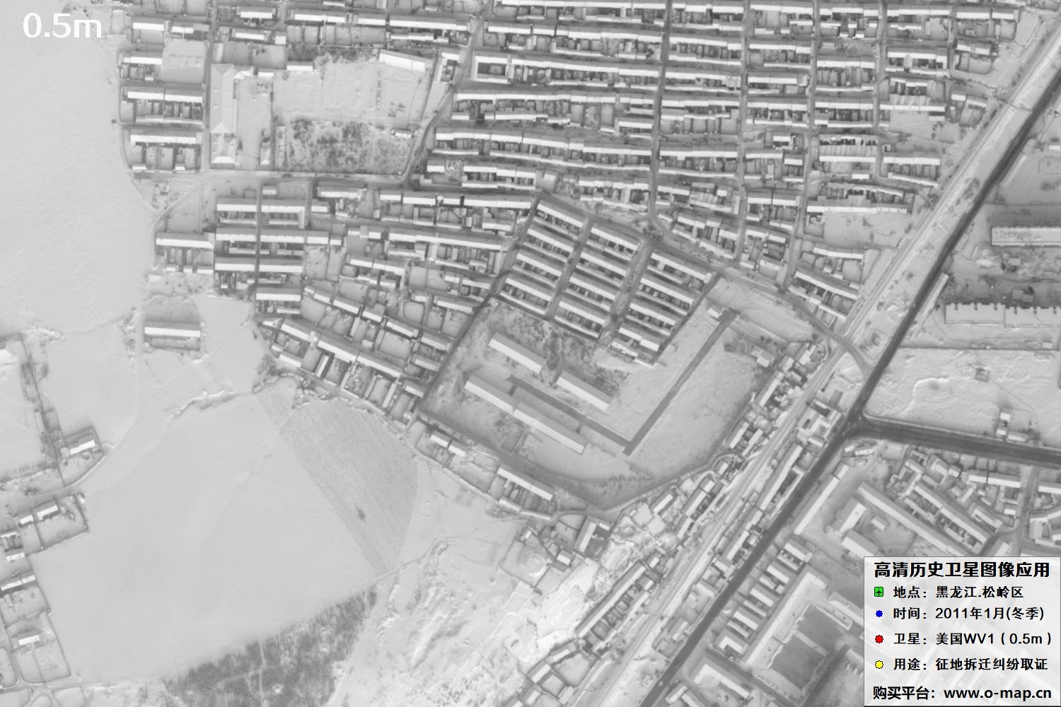 WorldView1卫星2011年拍摄的哈尔滨冬季影像图