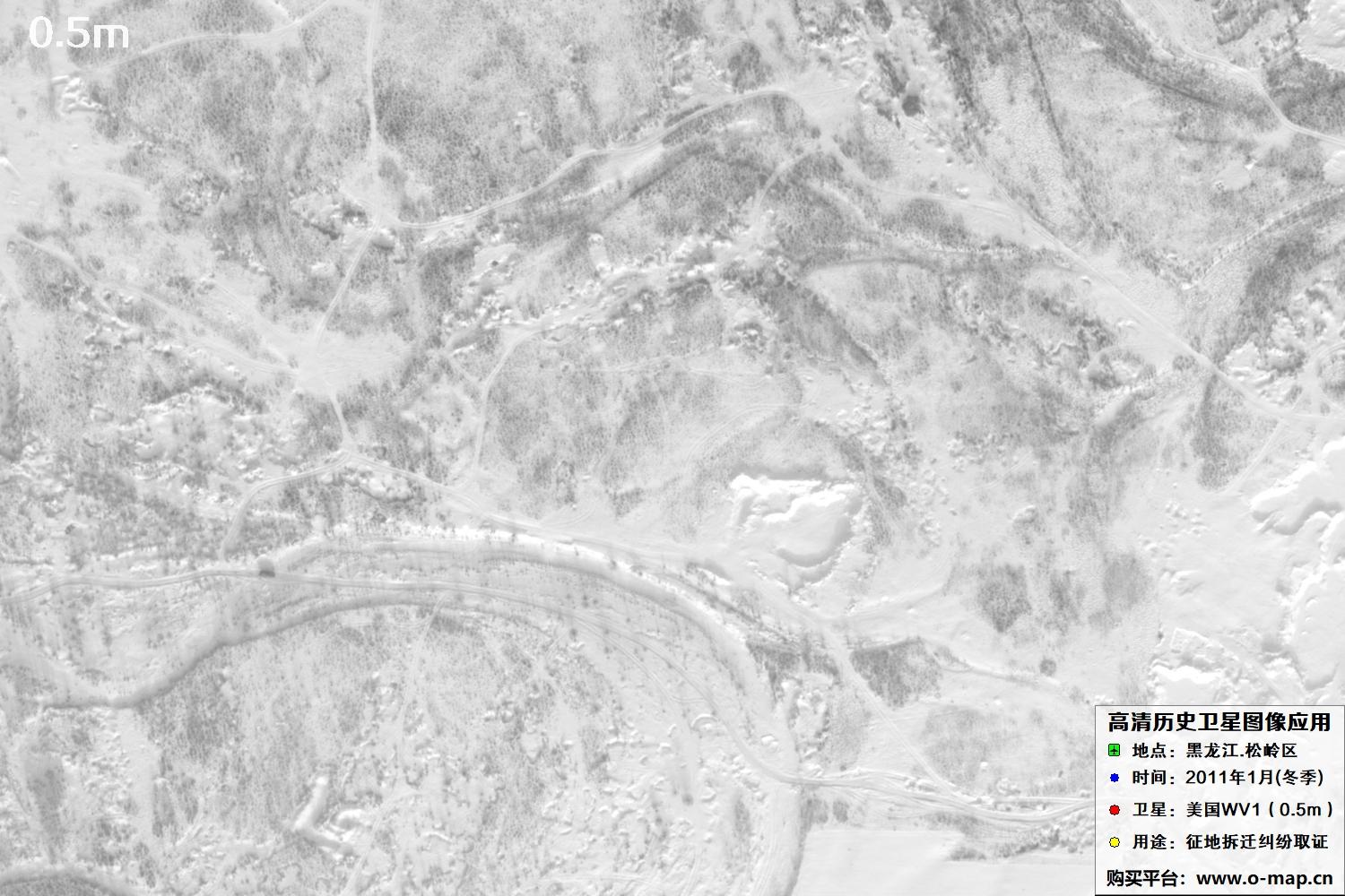 WorldView1卫星2011年拍摄的哈尔滨冬季影像图
