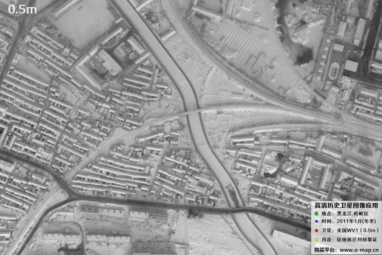 WorldView1卫星2011年拍摄的哈尔滨冬季影像图