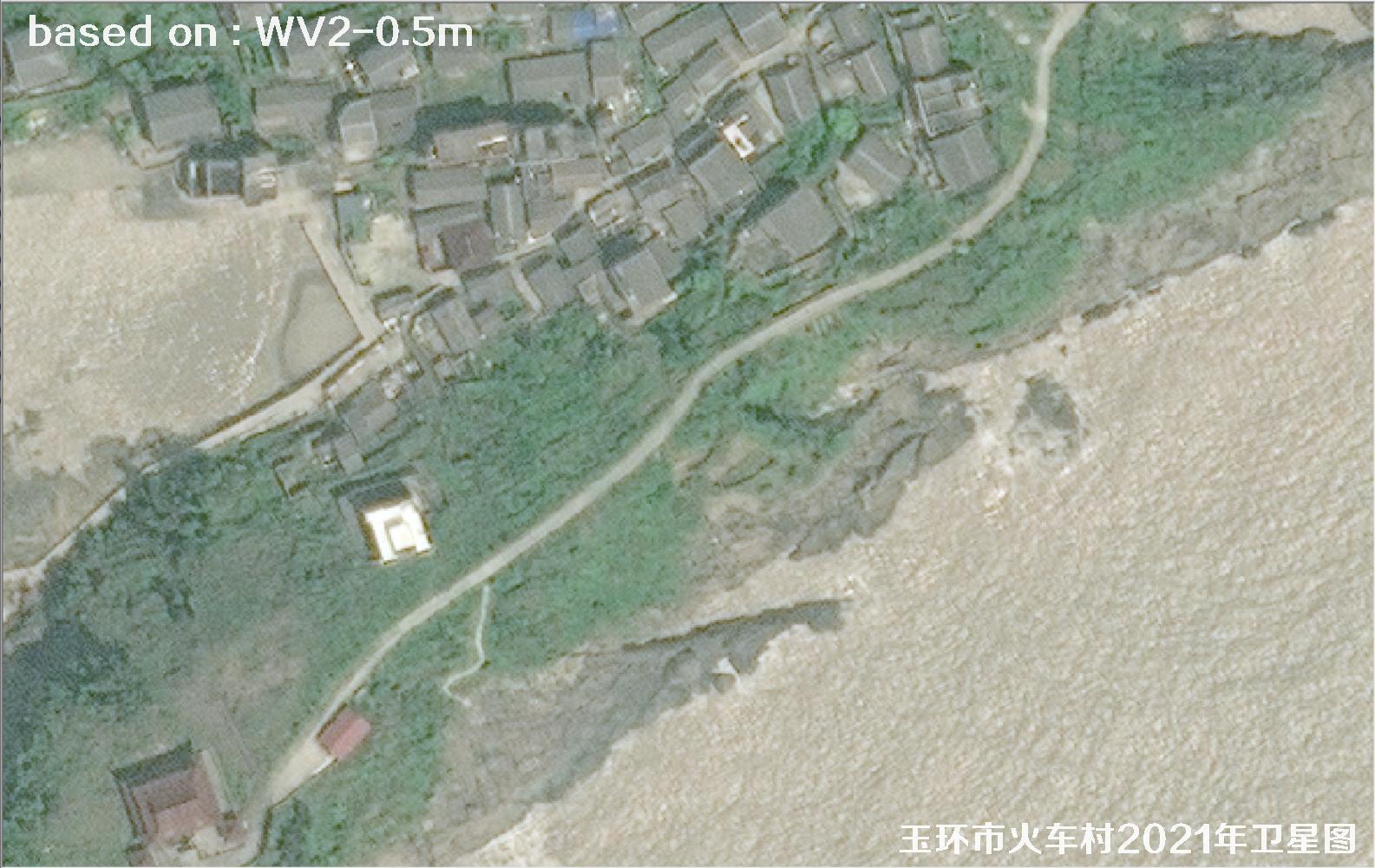 WorldView2卫星2021年拍摄的玉环市火车村卫星图像