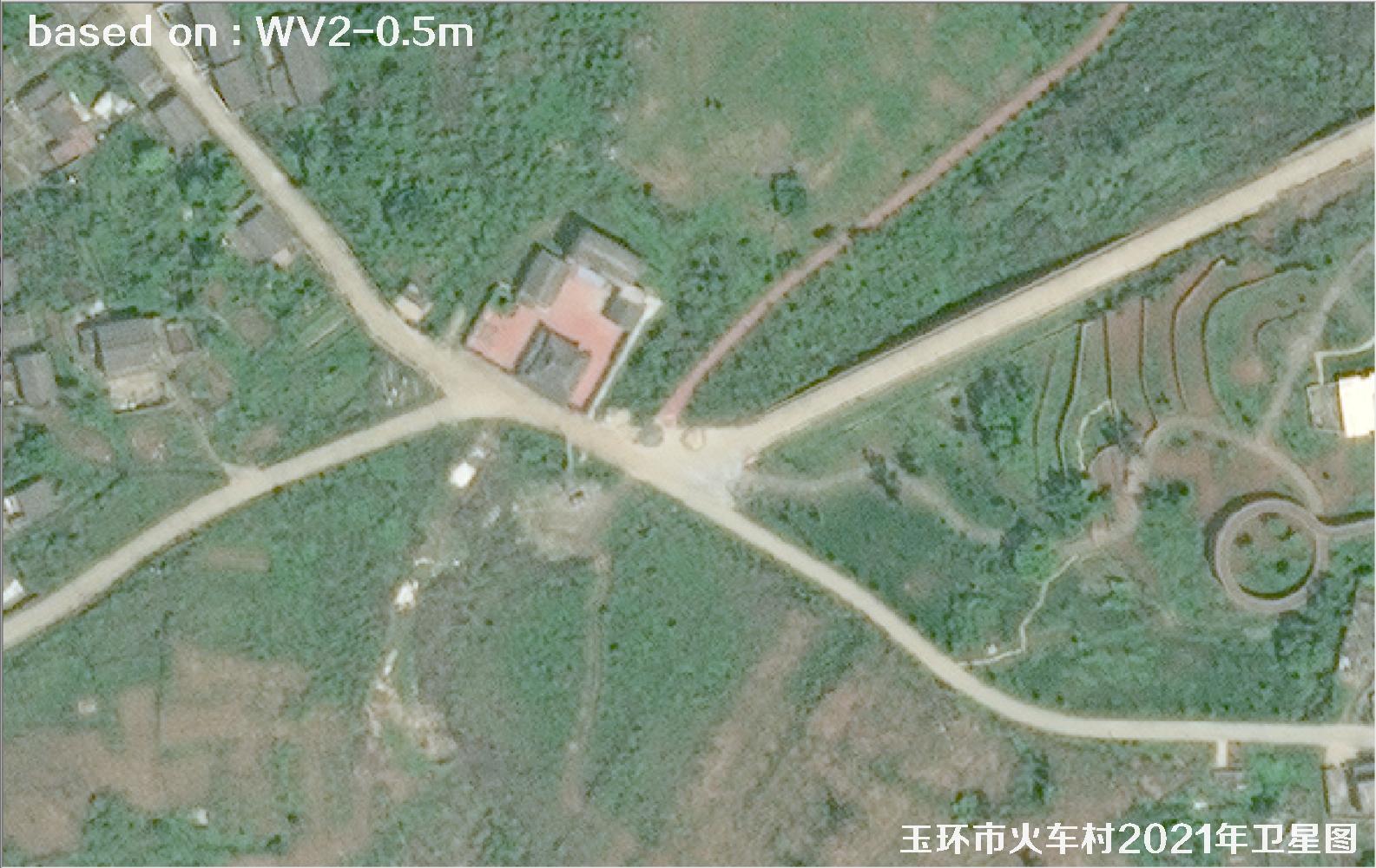 WorldView2卫星2021年拍摄的玉环市火车村卫星图像